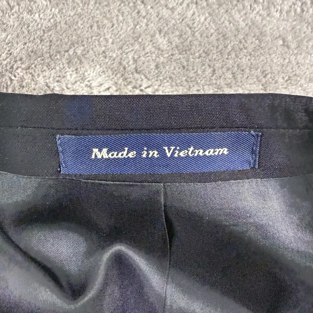 Alan Flusser Super 100s Mens Vtg 42R Navy Wool Blazer Sport Coat Crest Buttons